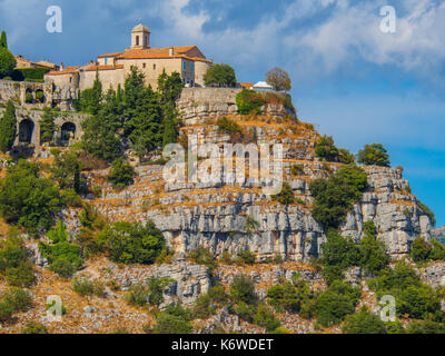 The fortified village of Gourdon situated high in the mountains is considered one of France's most beautiful villages. Stock Photo