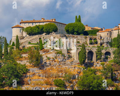 The fortified village of Gourdon situated high in the mountains is considered one of France's most beautiful villages. Stock Photo