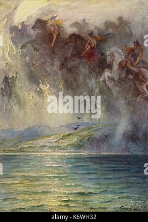 Valkyrie storm from WAGNER, Richard ' s opera - Ring Cycle - Die Walkure by Hermann Hendrich German composer & author, 1813-1883.  Ring Cycle / Nibelungen.