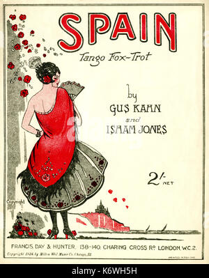 'Spain - Tango fox-trot' by  by Gus Kahn and Isham Jones Score cover Published London, Francis, Day & Hunter,, Milton Weil Music Co, 1924. Stock Photo