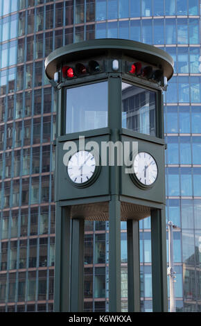 Historical traffic light, first traffic light in Germany, Potsdamer Platz, Berlin, Germany Stock Photo