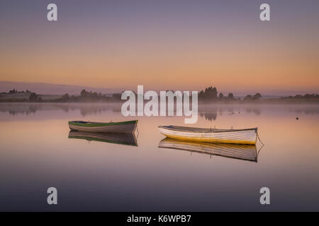 Capturing Sunrise on Loch Rusky, Nr Aberfoyle, Central Scotland Stock Photo