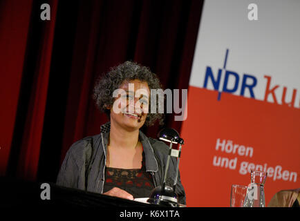 GERMANY, Hamburg, indian writer and booker prize winner Arundhati Roy reading her new novel 'The Ministry of utmost happiness' Stock Photo