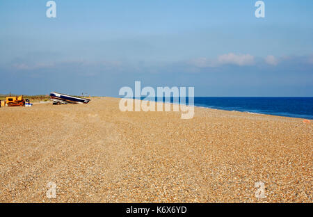 A view of the long shingle ridge leading towards Blakeney Point at Cley-next-the-Sea, Norfolk, England, United Kingdom. Stock Photo