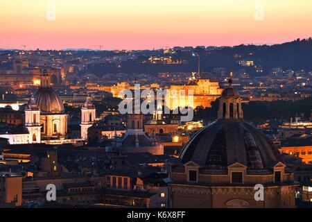 Italy, Lazio, Rome, historical center listed as World Heritage by UNESCO, Panoramical view of the city from the terrace on top of the National Monument to Victor Emmanuel II or Vittoriano with the Castle St. Angelo (castel Sant'Angelo) in the background Stock Photo