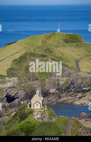 Aerial view of Ilfracombe from the summit of Hillsborough showing St Nicholas Chapel and Capstone Hill Stock Photo