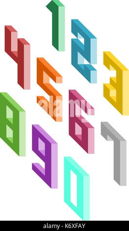 Set of colorful isometric numbers on a white background, vector illustration Stock Vector