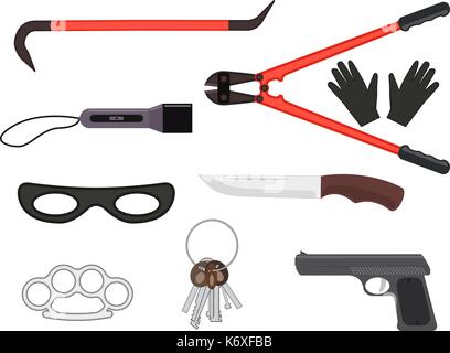 Vector set of objects elements of a thief tools Stock Vector
