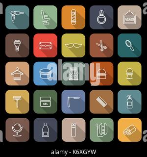 Barber line flat icons with long shadow, stock vector Stock Vector