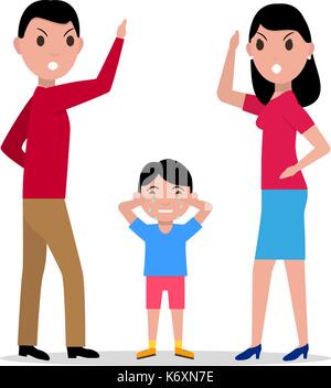 Vector cartoon angry parents swearing child Stock Vector