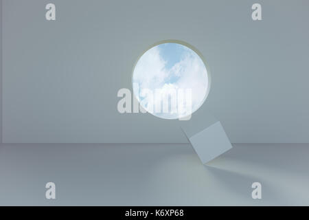 3d rendering of abstract circle windows with cube block Stock Photo