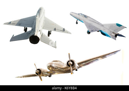 military airplanes set isolated on white background Stock Photo