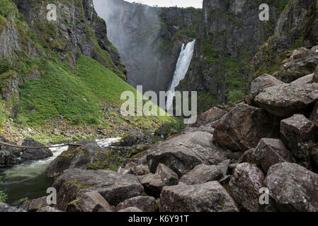 Voringfossen waterfall in norway seen from below after a walking track from 2 hours Stock Photo