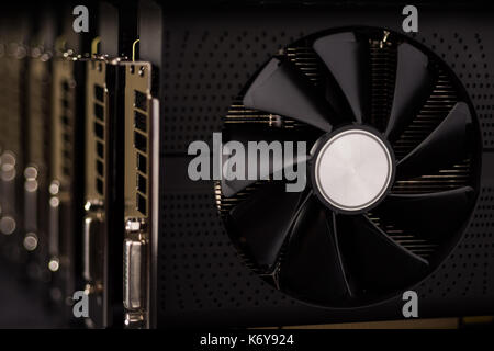 Cryptocurrency Mining Rig Farm Using Computer Graphic Cards Stock Photo