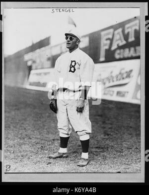 Baseball player Casey Stengel playing outfield for the Brooklyn Dodgers. New York, 1915. Stock Photo