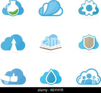 Set of cloud logo combination. Loading and download symbol or icon. Unique upload and network logotype design template. Stock Vector