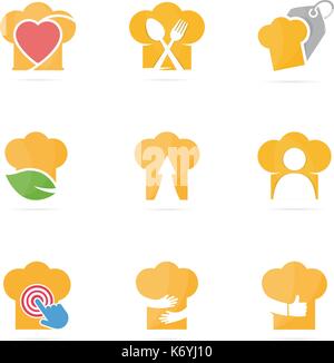 Set of chef hat logo combination. Kitchen and cooking symbol or icon. Unique bakery and restaurant logotype design template. Stock Vector