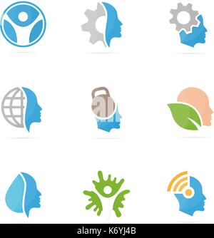 Set of people logo combination. Body and face symbol or icon. Unique man and human logotype design template. Stock Vector