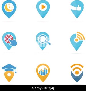 Set of map pointer logo combination. GPS locator and pin symbol or icon. Unique navigation and marker logotype design template. Stock Vector