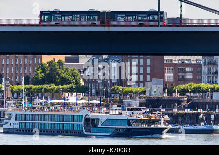 River cruise ship on the Rhine river in DŸsseldorf, Germany, Stock Photo