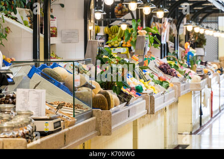 LISBON, PORTUGAL - AUGUST 08, 2017: Fresh Fruits For Sale In Lisbon Market (Mercado de Campo de Ourique), a large public market and a tourist landmark Stock Photo