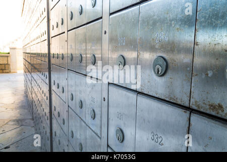 Wall of deposit safe boxes in a bank Stock Photo