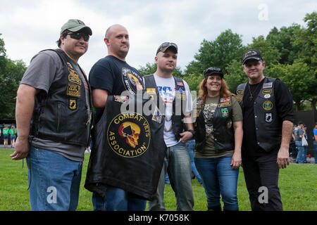 Members of Combat Veterans Motorcycle Association at Vietnam War Memorial during Memorial Day weekend - Washington, DC USA Stock Photo