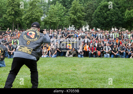 Members of Combat Veterans Motorcycle Association at Vietnam War Memorial during Memorial Day weekend - Washington, DC USA Stock Photo