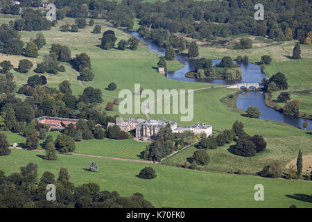 aerial view of Kedleston Hall taken from over 1500' above ground (Nat Trust do not have copyright) Stock Photo