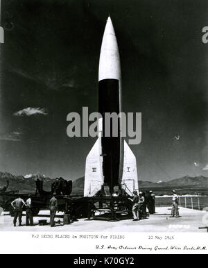 Preparations for the testing of the V-2 Rocket at White Sands, NM after World War II. Stock Photo