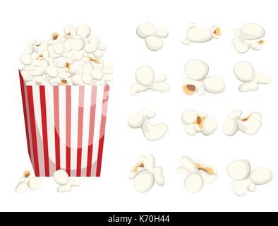 Popcorn icon symbol food cinema movie film flat vector stock bowl full of popcorn and paper glass Flat Design Style Fresh cartoon different Web site p Stock Vector