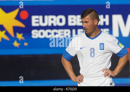 Moscow, Russia - July 13, 2014: Theofilos Triantafyllidis of Greece in the match with Belarus during Moscow stage of Euro Beach Soccer League. Belarus Stock Photo