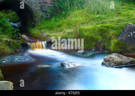 Long exposure image of a moorland stream flowing on ilkley moor Yorkshire UK Stock Photo