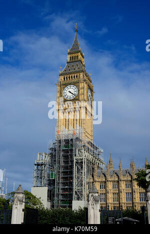 Restoration work in progress on Palace of Westminster Houses of Parliament, London, UK. Restoration and Renewal Programme. Scaffolding. Stock Photo