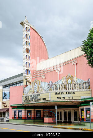 Fremont Theater in San Luis Obispo, a pink art deco landmark in California, among the last Streamline Moderne theaters by architect S. Charles Lee. Stock Photo