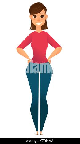 Stylized character. Modern business woman standing with hands on hips and smiling. Businesswoman cartoon character. Freelancer. Vector illustration Stock Vector