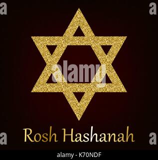 Rosh Hashanah greeting card with star of David made of golden sand. Vector illustration for Jewish New Year Stock Vector