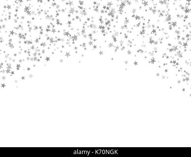 Silver stars falling from the sky. Abstract arc background. Glitter pattern for banner. Vector illustration on white background. Stock Vector