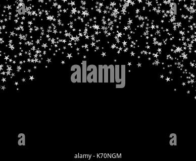 Silver stars falling from the sky on black background. Abstract ...