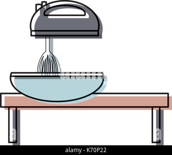 colorful kitchen table and mixer  over white background vector illustration Stock Vector