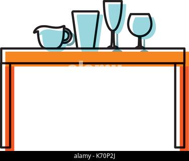 colorful kitchen table and glassware over white background vector illustration Stock Vector