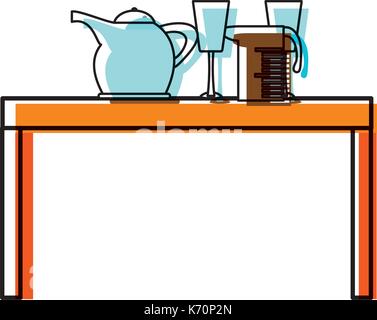 colorful kitchen table  and  crockery over white background vector illustration Stock Vector