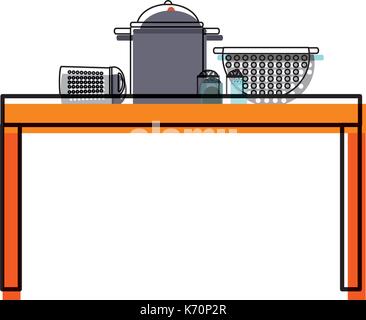 colorful kitchen table  and cookware  over white background vector illustration Stock Vector