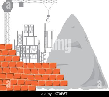 colorful bricks and  construction sand over white background vector illustration Stock Vector