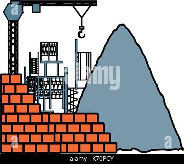 bricks and tower crane  vector illustration Stock Vector