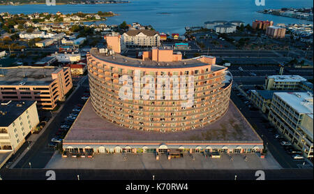 Aerial View of Grand Hotel and Spa and the Boardwalk, Early Morning on the beach in Ocean City, Maryland Stock Photo