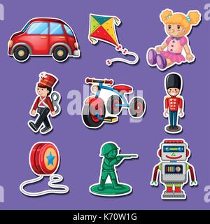 Sticker design for many toys illustration Stock Vector