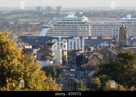 Cruise ship Mein Schiff 3 pictured passing Gravesend on her way to the cruise terminal at Tilbury. Stock Photo