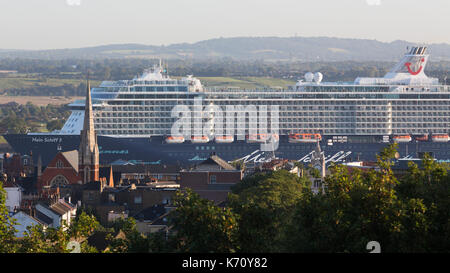 Cruise ship Mein Schiff 3 pictured passing Gravesend on her way to the cruise terminal at Tilbury. Stock Photo