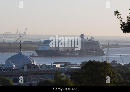 Cruise ship Mein Schiff 3 pictured passing Gravesend on her way to the cruise terminal at Tilbury. Stock Photo